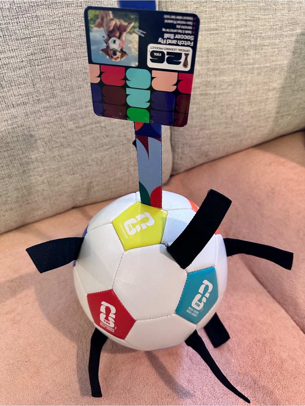 FIFA World Cup 2026 Soccer Ball Dog Toy Fetch and Fly Tabs Interactive Pet New